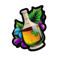 garrafa de vidro com álcool para a ilustração de etiqueta de baile de máscaras de carnaval png