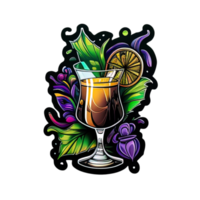 Glass with cocktail for the Mardi Gras masquerade sticker illustration png