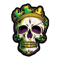 skalle med krona för de mardi gras carnaval klistermärke illustration png