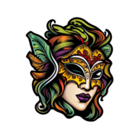 masque féminin pour l'illustration de l'autocollant du carnaval du mardi gras png