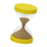 3D render cartoon hourglass with transparent glass. Realistic plastic. Modern trending design for applications and web. Vintage hourglass with sand inside. Symbol of time. Isolated illustration png