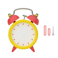 3D rendering of the front view alarm clock. Retro classic alarm clock with empty clock face, without arrows. Separate hour, minute and second hands to set the required time. png
