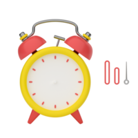 3D rendering of the front view alarm clock. Retro classic alarm clock with empty clock face, without arrows. Separate hour, minute and second hands to set the required time. png