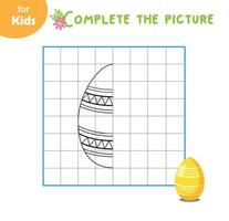 colorear, jugar. aprendiendo a dibujar un huevo de pascua por celdas. entrenador de dibujo libro para colorear simple para niños, preparación escolar, aprendizaje, entretenimiento. el desarrollo de la motricidad fina. rompecabezas, libro de trabajo vector