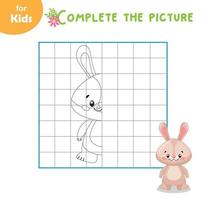 Color And Play. Learn To Draw A Cute Bunny By Cells. Drawing Trainer. Simple Coloring Book For Kids, School Preparation, Learning, Entertainment. The Development Of Fine Motor Skills. Puzzle, Workbook vector