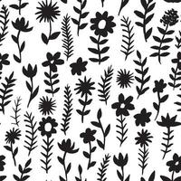 acuarela de patrones sin fisuras con flores abstractas en estilo garabato, blot. impresión gráfica en blanco y negro vector