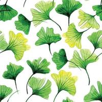 watercolor seamless pattern with tropical ginkgo leaves on a white background. simple abstract print with green leaves vector