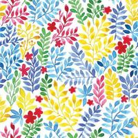 watercolor seamless pattern with abstract colored leaves and flowers, branches of bright flowers. small print on white background vector