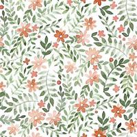 watercolor seamless pattern with cute flowers and leaves. abstract print with small drawings. pink daisies and green leaves vector