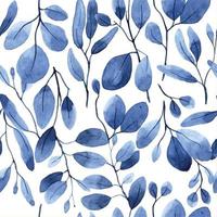 watercolor seamless pattern with blue eucalyptus leaves. airy delicate print on white background vector