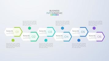 la plantilla de diseño infográfico se puede utilizar para presentación, banner, gráfico, flujo de negocios y diagrama. plantilla de línea de tiempo plana moderna con 6 opciones, partes, paso para el proceso. plantilla abstracta. vector