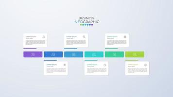 la plantilla de diseño infográfico se puede utilizar para presentación, banner, gráfico, flujo de negocios y diagrama. plantilla de línea de tiempo plana moderna con 6 opciones, partes, paso para el proceso. plantilla abstracta. vector