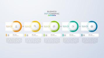 La plantilla de línea de tiempo de infografía moderna se puede utilizar para el diseño de flujo de trabajo, diagrama, opciones de número, diseño web. concepto de negocio infográfico con 5 opciones, partes, pasos o procesos. vector