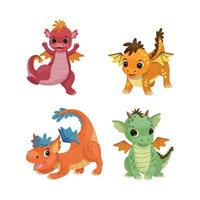 colección de dragones en estilo de dibujos animados vector