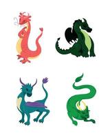 conjunto de dragones de dibujos animados vector