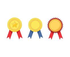 Set Vector illustration of quality guarantee medal ribbon championship award insignia front view.