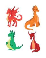conjunto de dragones de dibujos animados vector
