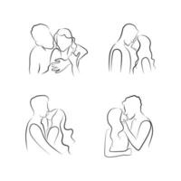 Hugging Lovers in Linear Style vector