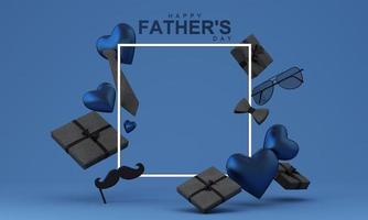 Father's Day poster or banner template with necktie and heart shape on blue background. Greetings and presents for Father's Dad. Promotion and shopping template for love dad. 3d rendering photo