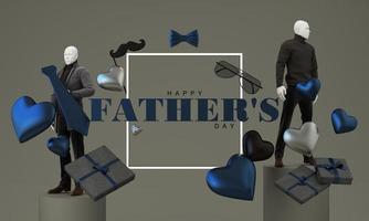 Father's Day poster or banner template with necktie and mannequin on gray background. Greetings and presents for Father's Dad. Promotion and shopping template for love dad. 3d rendering photo