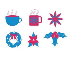 Set of Christmas mistletoe and tea vector