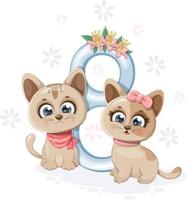 Cartoon and cute kittens with number 8 vector