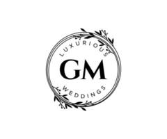 GM Initials letter Wedding monogram logos template, hand drawn modern minimalistic and floral templates for Invitation cards, Save the Date, elegant identity. vector