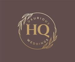 plantilla de logotipos de monograma de boda con letras iniciales hq, plantillas florales y minimalistas modernas dibujadas a mano para tarjetas de invitación, guardar la fecha, identidad elegante. vector