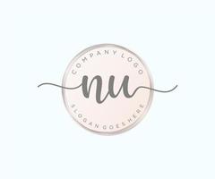 Initial NU feminine logo. Usable for Nature, Salon, Spa, Cosmetic and Beauty Logos. Flat Vector Logo Design Template Element.