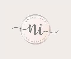 Initial NI feminine logo. Usable for Nature, Salon, Spa, Cosmetic and Beauty Logos. Flat Vector Logo Design Template Element.