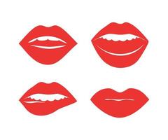 Set of Women's Lips with Red Lipstick vector