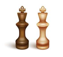 Two chess pieces - king. Made from lacquered wood. 3D realistic illustration. Isolated on white background. Vector