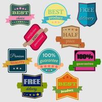 Set of Vector Badges with Ribbons. Web stickers and labels. Isolated vector illustration.