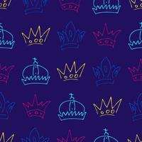 Hand drawn crowns. Seamless pattern of simple graffiti sketch queen or king crowns Vector illustration.