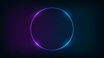 Neon round frame with shining effects on dark background. Empty glowing techno backdrop. Vector illustration.