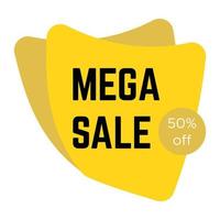 Yellow mega sale sticker with text. Sale label template. Vector illustration