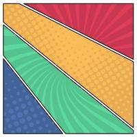 Colorful comic book page background in pop art style. Empty template with rays and dots pattern. Vector illustration