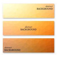 Set of three orange banners in low poly art style. Background with place for your text. Vector illustration