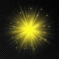 Light effect of lens flares. Yellow glowing lights starburst effects with sparkles vector