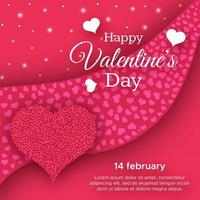 Happy Valentines Day Background. Red greeting banner with text and hearts. Vector illustration.