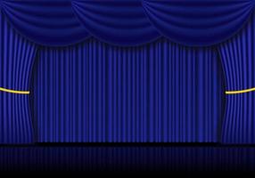 Blue curtain opera, cinema or theater stage drapes. Spotlight on closed velvet curtains background. Vector illustration