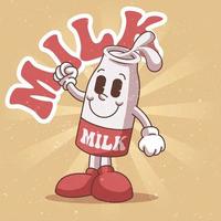 linda ilustración de leche dibujada a mano elemento de dibujos animados de moda estilo retro vector