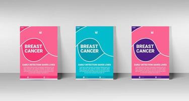 Flat Design Breast Cancer Awareness Flyer Set. a4 size flyer vector