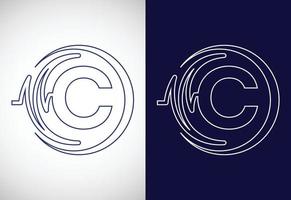 Initial C alphabet with health pulse. Line art heartbeat logo design. Logo for medical or health business vector