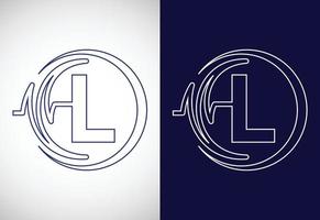 Initial L alphabet with health pulse. Line art heartbeat logo design. Logo for medical or health business vector