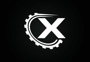 Initial X alphabet with a gear. Gear engineer logo design. Logo for automotive, mechanical, technology, setting, repair business, and company identity vector