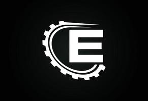 alfabeto e inicial con un engranaje. diseño del logotipo del ingeniero de engranajes. logotipo para automoción, mecánica, tecnología, configuración, negocios de reparación e identidad de la empresa vector