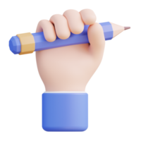 3D illustration of a hand holding a pencil png