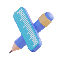 3d illustration de crayon et règle png