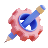 3D illustration of pencil and gear png